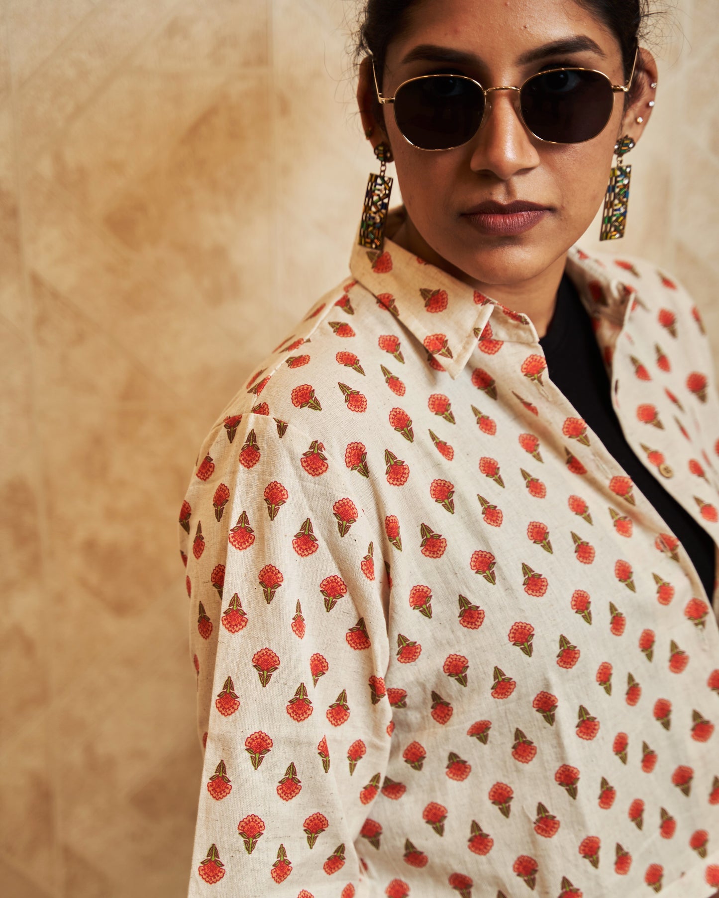 Narangi Floral Motif Cropped Shirt