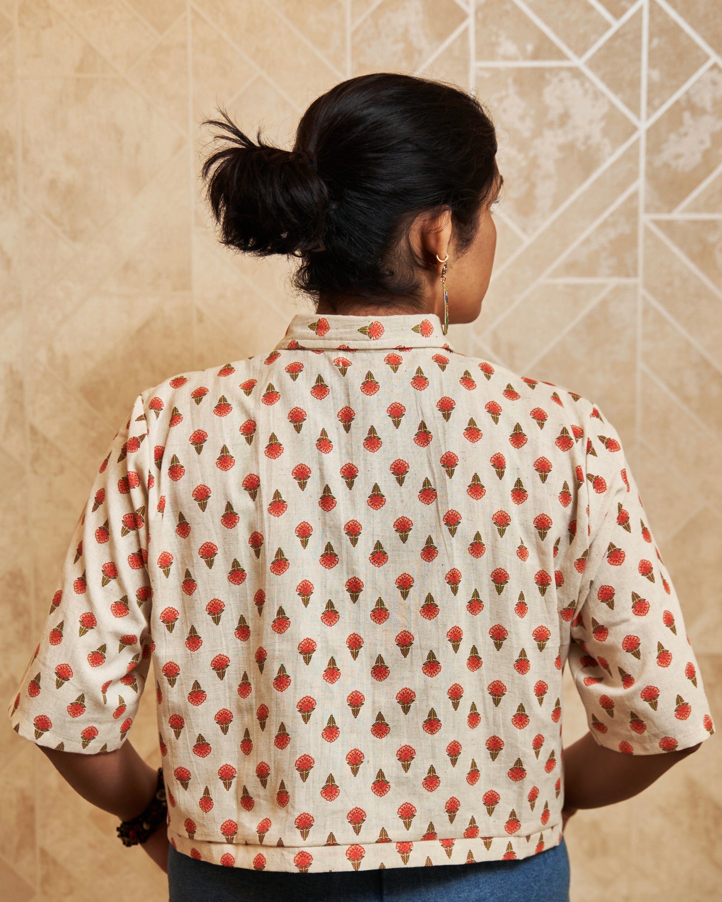 Narangi Floral Motif Cropped Shirt