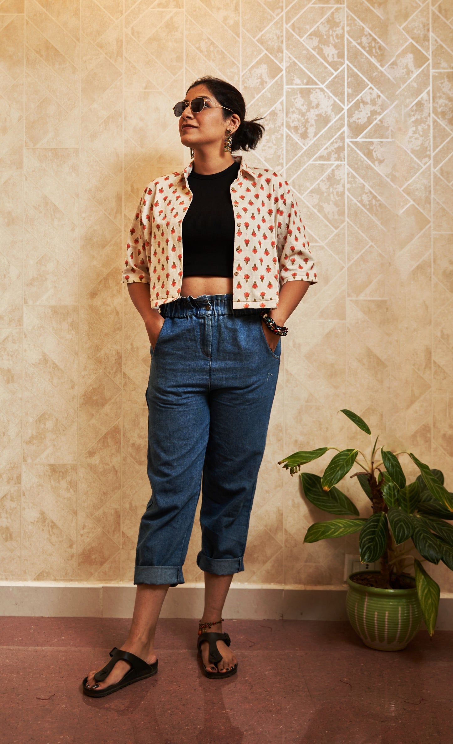 Narangi Floral Motif Cropped Shirt