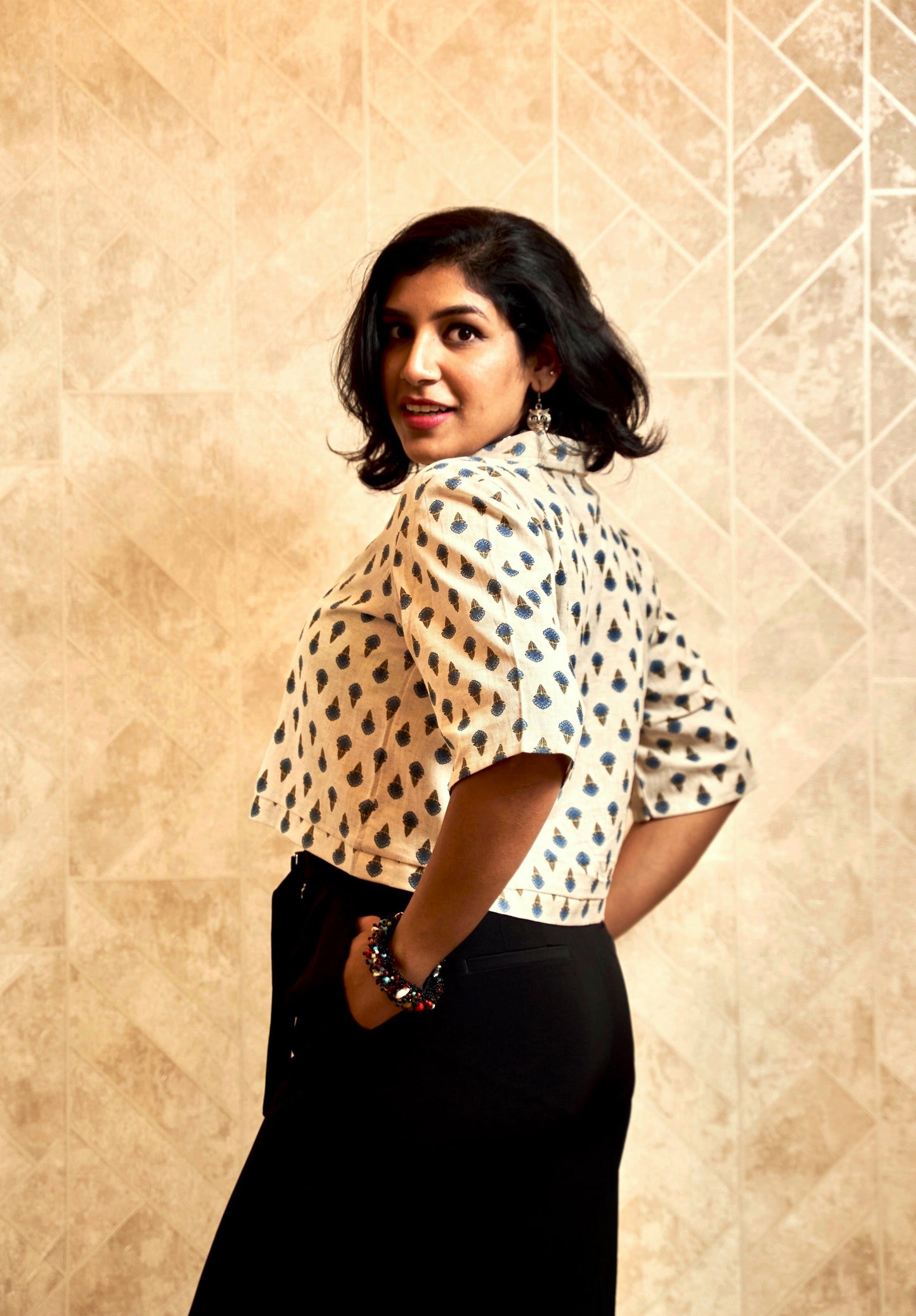 Neel-Kamal Floral Motif Cropped Shirt