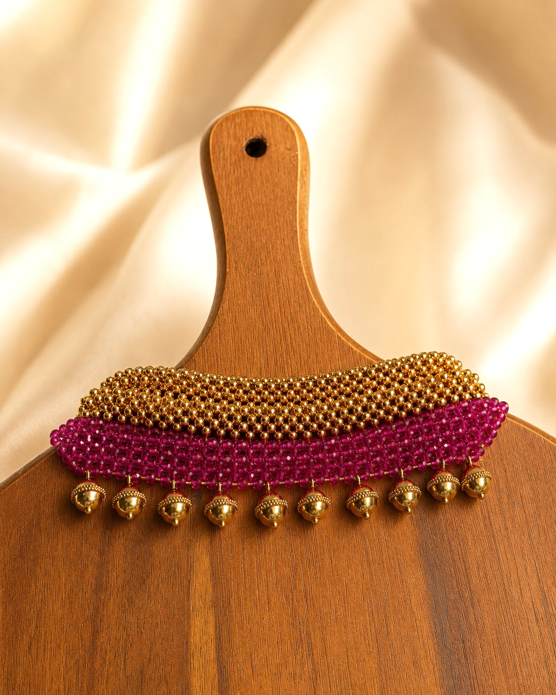 Fuchsia Crystal Mesh | Antique Matte Gold Choker Set | Onam’26