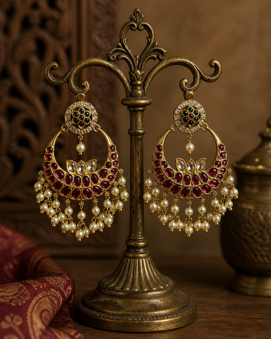 Jadau Kemp Chaandbali| Antique Gold-Plated Earrings