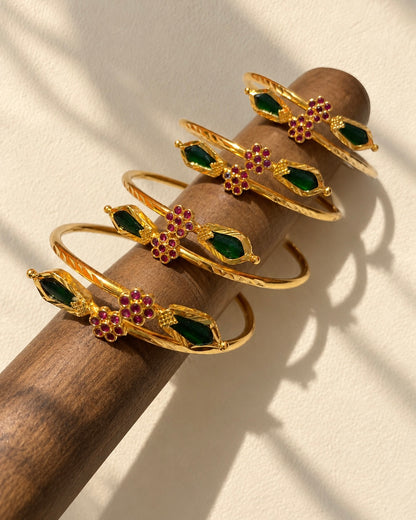 Antique Nagapadam Cuffs| Gold-Plated Adjustable Handcuffs | Green