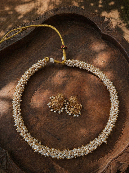 Cluster Pearl Orbit | Gold-Plated Contemporary Choker Set