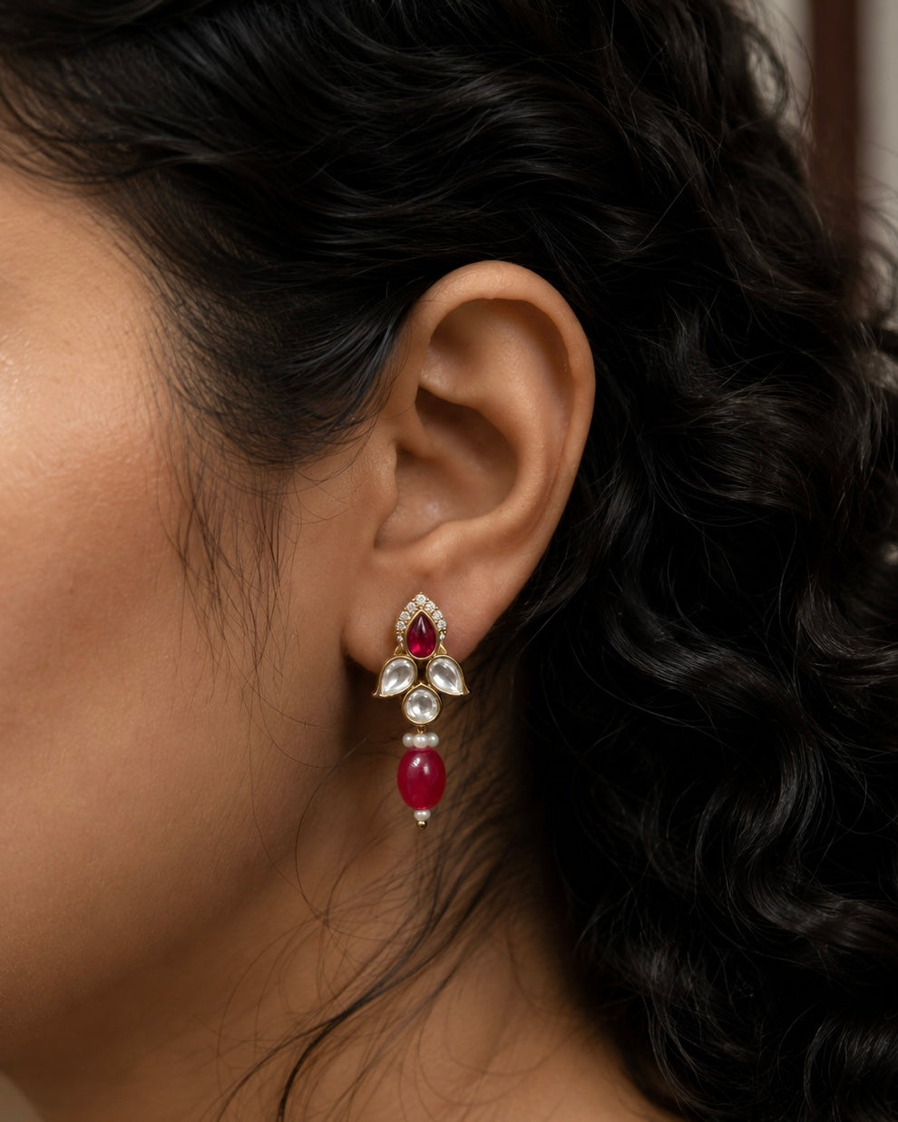 Antique Kundan Gold-Plated Studs | Onam'26 Edit
