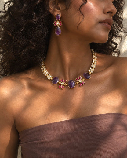 Night in Jaisalmer | Natural-Stone Designer Necklace Set with Carat Plating