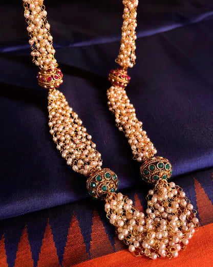 Neelambari | Cluster Pearl Antique Necklace Set | Onam'26
