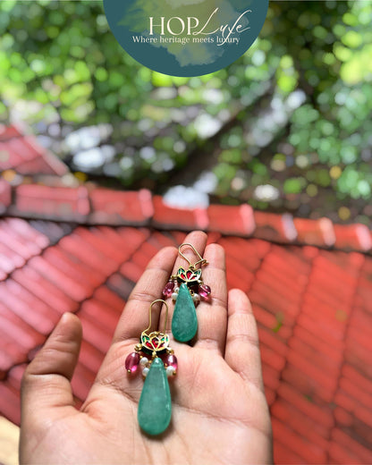 Sage Lotus Bud Drops | Natural & Semi Precious Stone Series | HOP Luxe