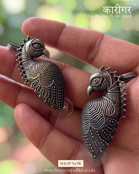 AntarPakshi | Contemporay Ear cuffs by the कारीगर | Silver Plated