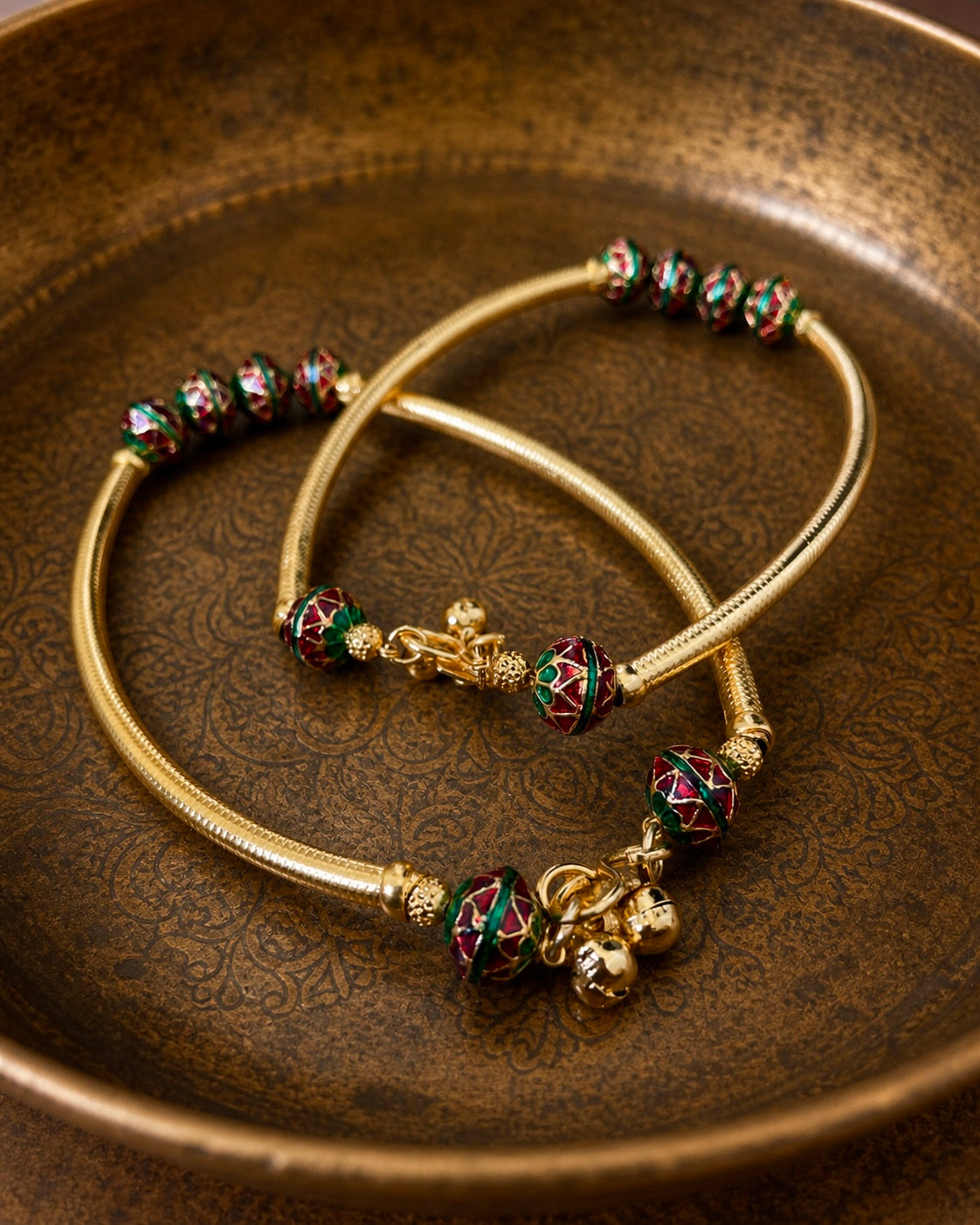 The Jewelled Chakra | Antique Gold-Plated Anklets ( Set of Two)