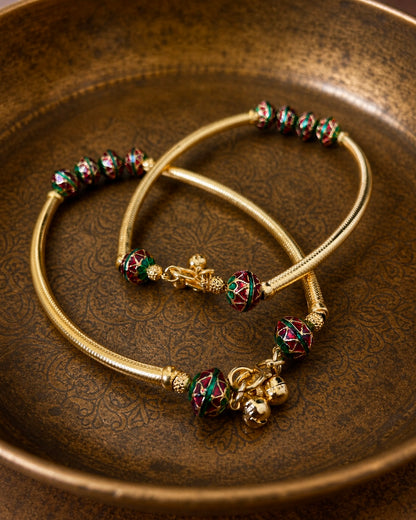 The Jewelled Chakra | Antique Gold-Plated Anklets ( Set of Two)
