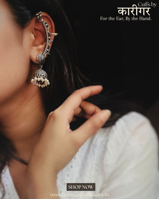 Keyura | Contemporay Ear cuffs by the कारीगर | Silver Plated