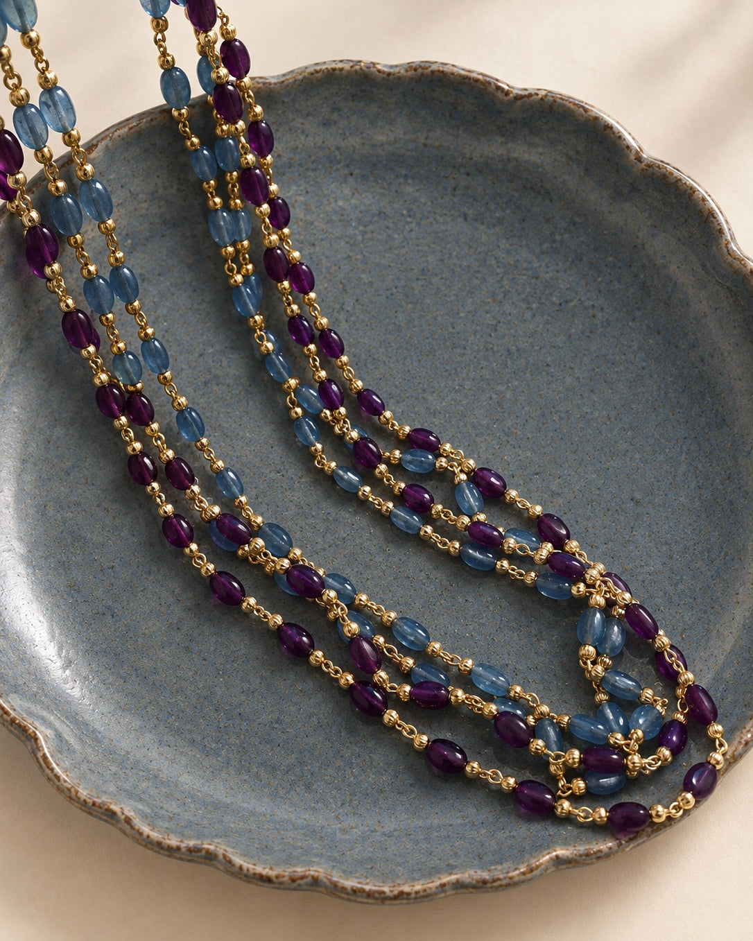 Royal Aubergine & Sapphire Mist | Double Layered Delicate Necklaces |The Beaded Affair