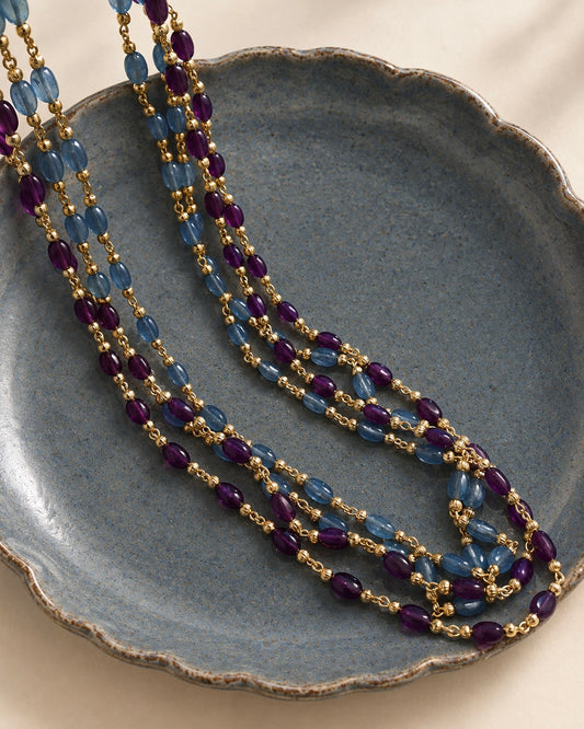 Royal Aubergine & Sapphire Mist | Double Layered Delicate Necklaces |The Beaded Affair