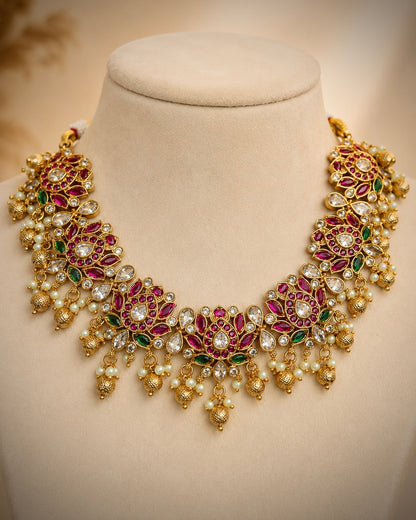 Thamara Valli | Antique Matte Gold Choker Set with Kemp & Kundan Stones| Onam’26