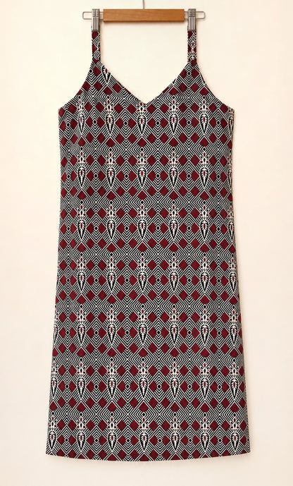 Pure Ajrakh Cotton Strap-Sleeve Kurta | Burgundy x Black | Medium | Womenswear