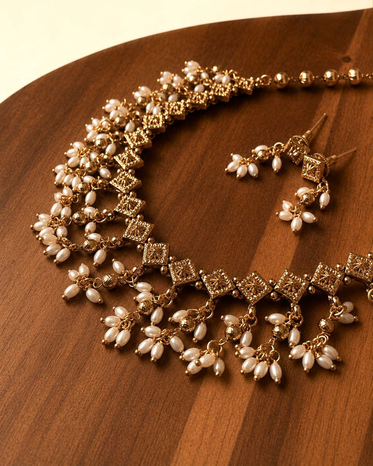 Vajra Rice Pearl Drops | Antique Necklace Set | Onam'26