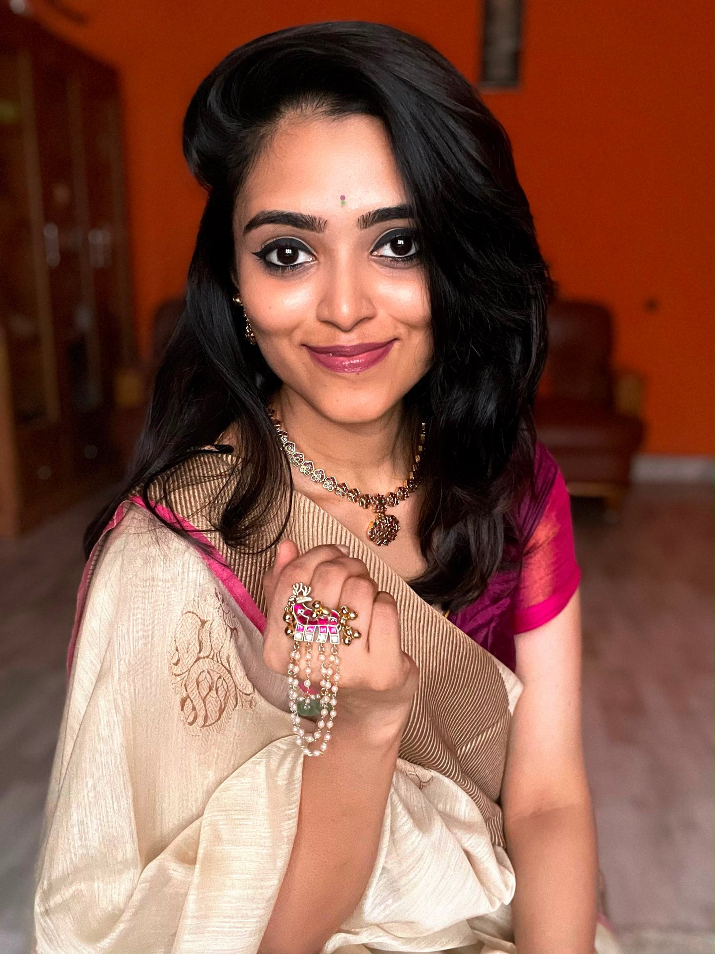 Mriga Leela | Jadau Kemp & Pearl Statement Finger Ring | Onam'26