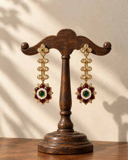Raktapadma | Antique Kemp & Kundan Statement Drops in Carat Plating
