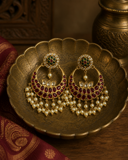 Jadau Kemp Chaandbali| Antique Gold-Plated Earrings