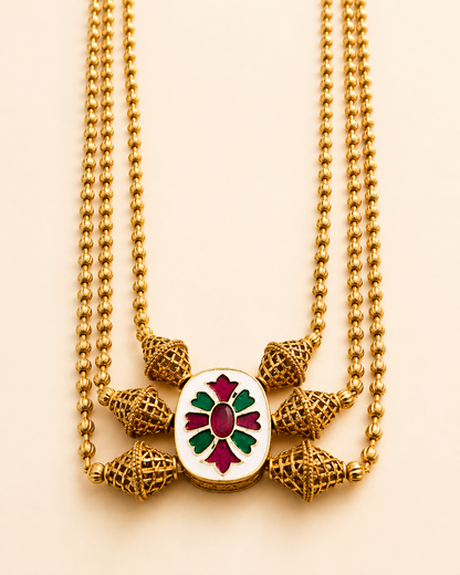 Jaali Ratnam  | Antique Neckace Set | Reversible Meenakari Pendant | Onam'26