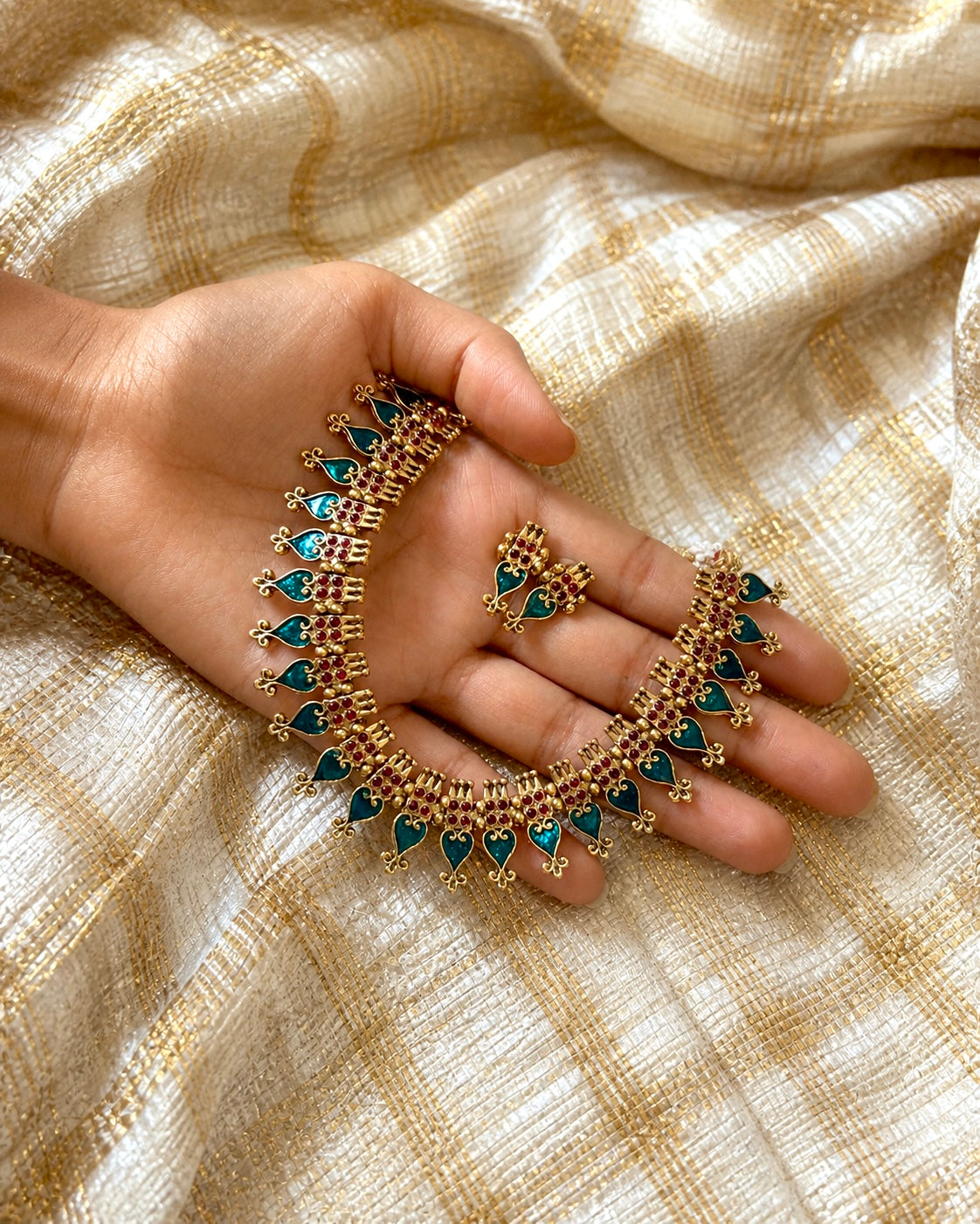 Raama Green Palakka Maala | Antique Heritage Inspired Choker Set