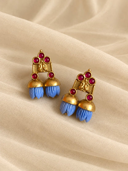 Neelakurinji Mottu | Vintage Brass Hand Carved Resin Studs