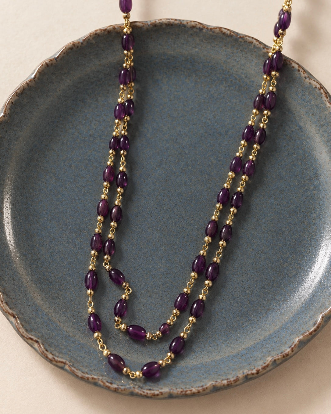 Royal Aubergine & Sapphire Mist | Double Layered Delicate Necklaces |The Beaded Affair