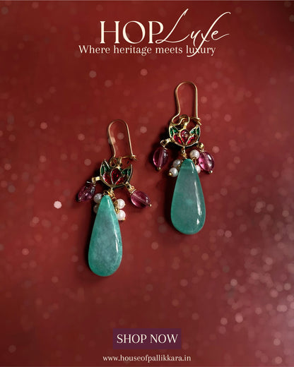 Sage Lotus Bud Drops | Natural & Semi Precious Stone Series | HOP Luxe