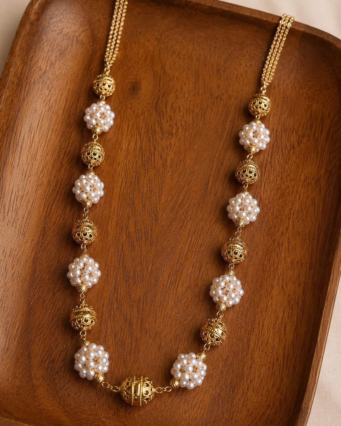 String of Pearls | Antique Gold-Plated Haaram Set | Onam'26