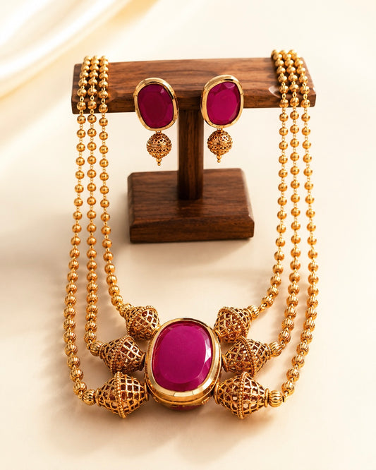 Jaali Ratnam  | Antique Neckace Set | Reversible Meenakari Pendant | Onam'26