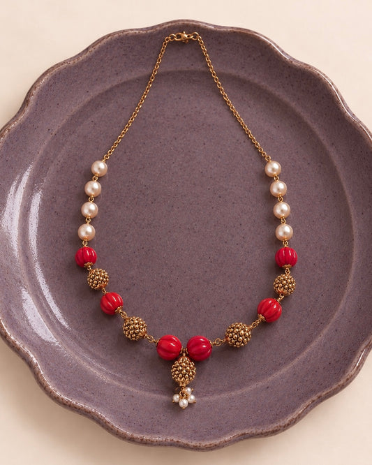 Persimmon & Pearl | Vintage Beaded Necklace |The Beaded Affair