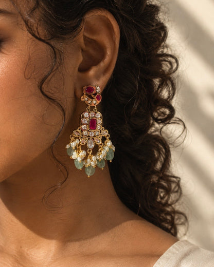 Sage & Anaar | Antique Kemp & Kundan Statement Drops in Gold-Plating
