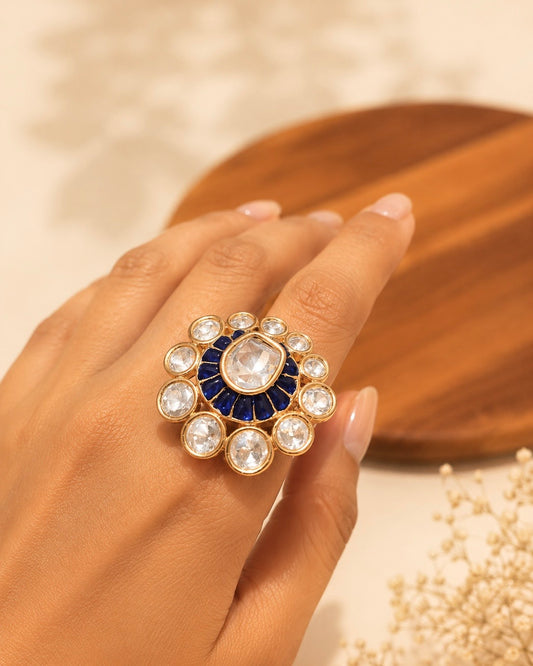 Jalakam | Antique Gold-Plated Kundan Finger Ring