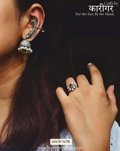 Macchli | Contemporay Ear cuffs by the कारीगर | Silver Plated