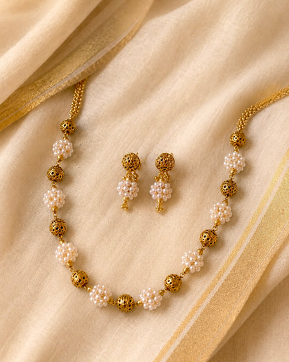 String of Pearls | Antique Gold-Plated Haaram Set | Onam'26