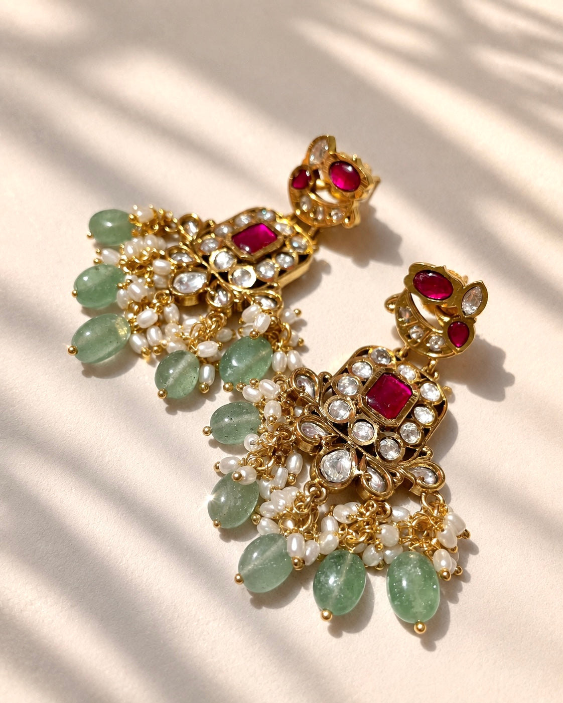 Sage & Anaar | Antique Kemp & Kundan Statement Drops in Gold-Plating