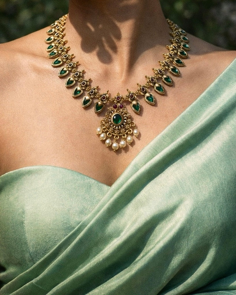 Paccha Palakka Haaram | Antique Heritage Inspired Necklace Set | The Vishu Collective'26