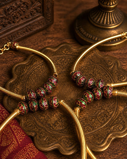 The Jewelled Chakra | Antique Gold-Plated Anklets ( Set of Two)