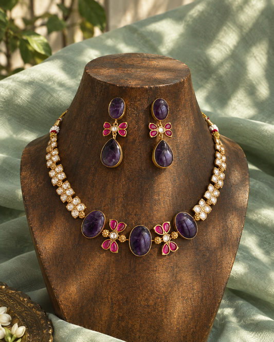 Night in Jaisalmer | Natural-Stone Designer Necklace Set with Carat Plating