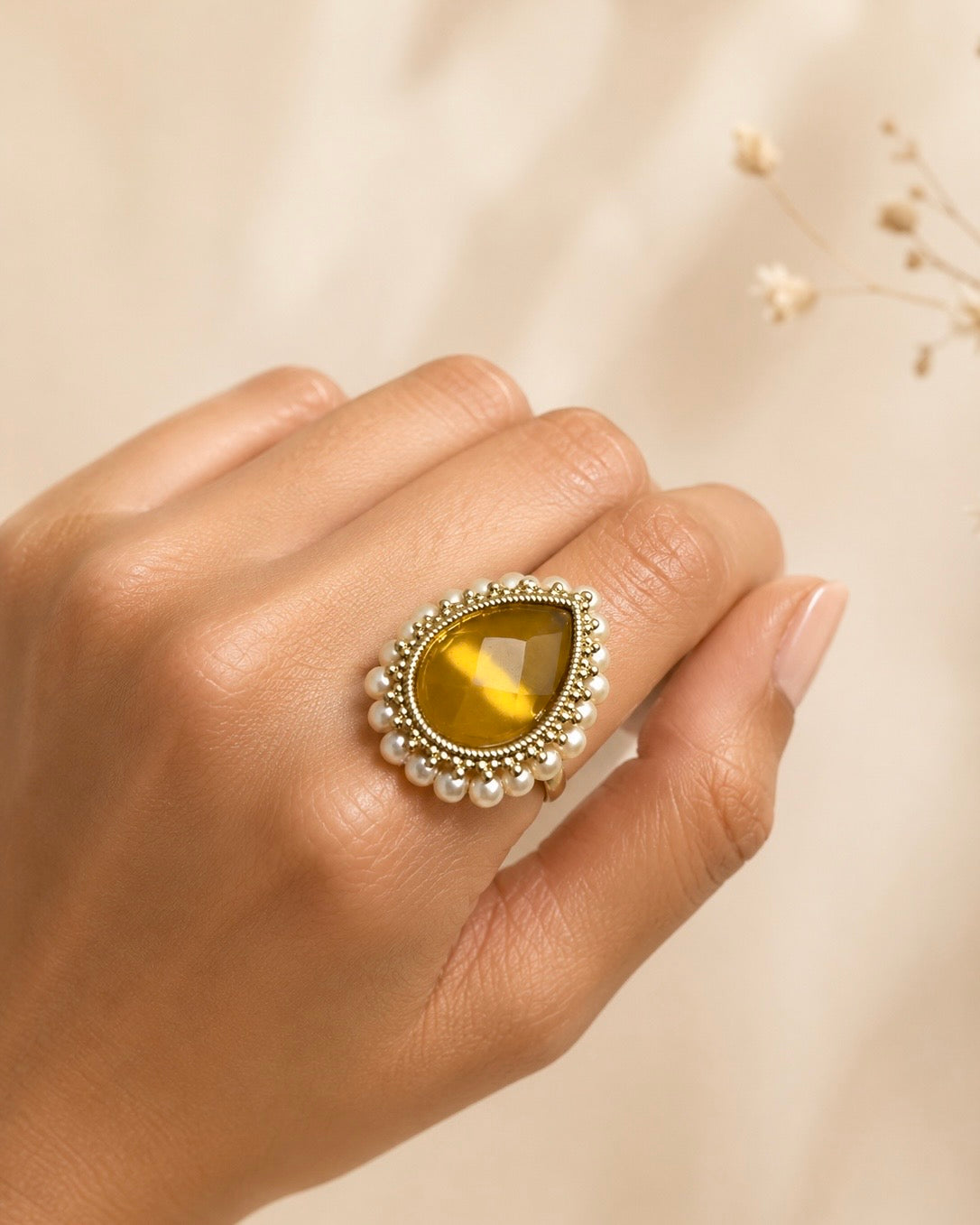 Pearled Teardrop | Antique Finger Ring