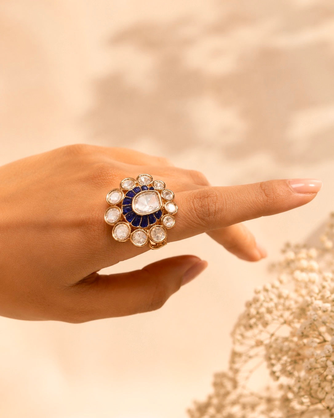 Jalakam | Antique Gold-Plated Kundan Finger Ring