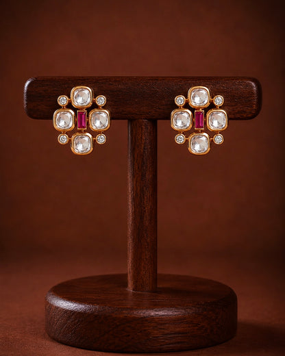 Antique Kundan Gold-Plated Studs | Onam'26 Edit