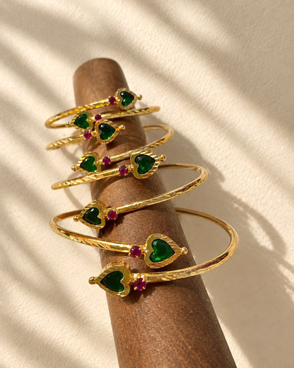 Antique Cupid-Shaped Palakka Cuffs| Gold-Plated Adjustable Handcuffs | Green