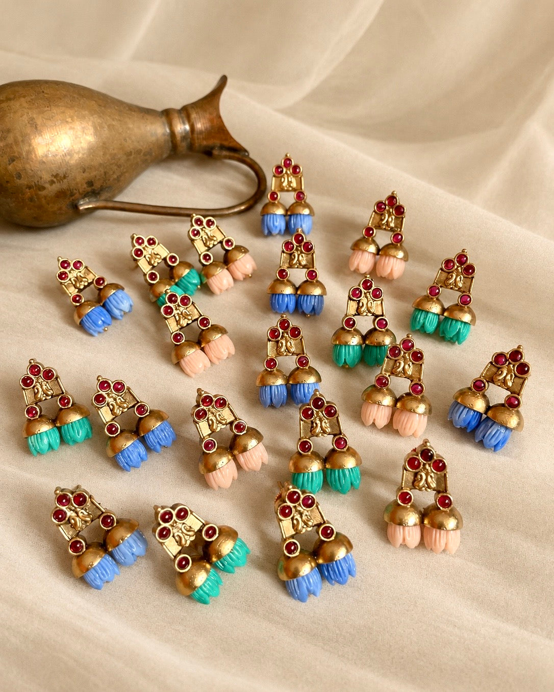 Neelakurinji Mottu | Vintage Brass Hand Carved Resin Studs