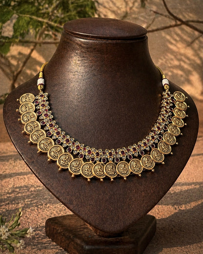 Coins of Heritage | Antique Kaashu Maala with Rich Stonework