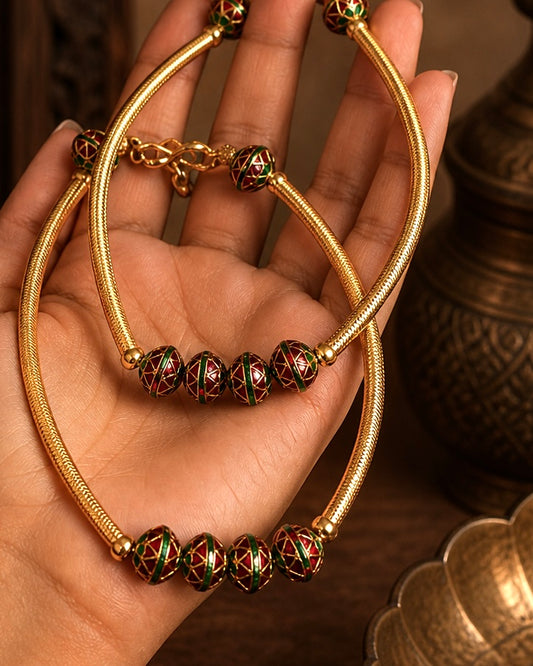 The Jewelled Chakra | Antique Gold-Plated Anklets ( Set of Two)