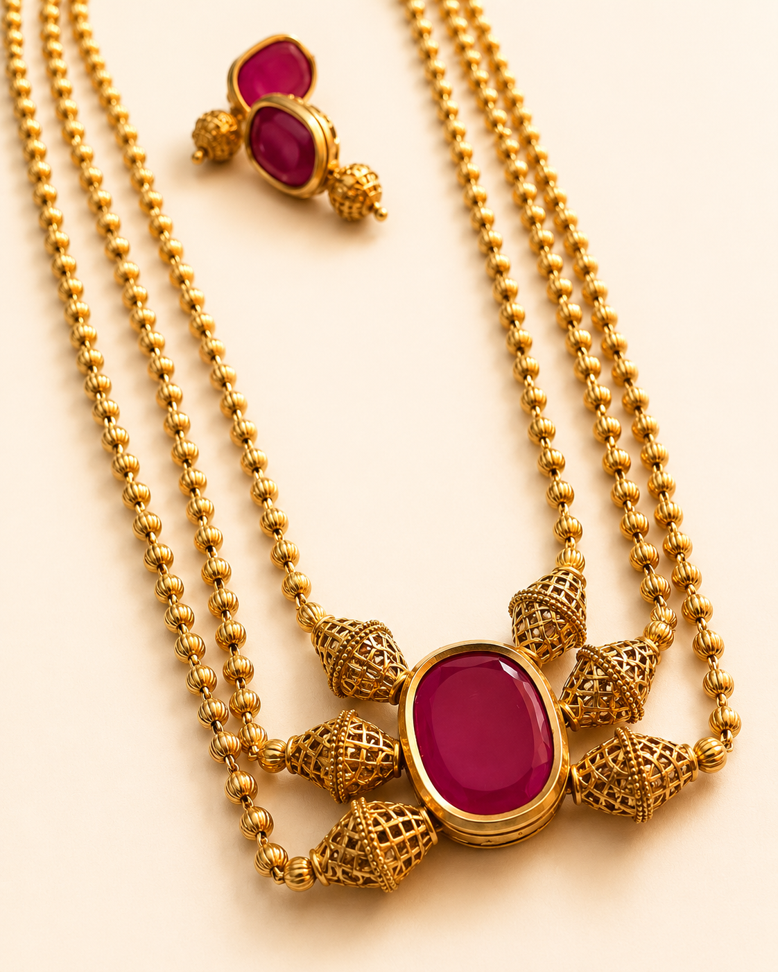 Jaali Ratnam  | Antique Neckace Set | Reversible Meenakari Pendant | Onam'26