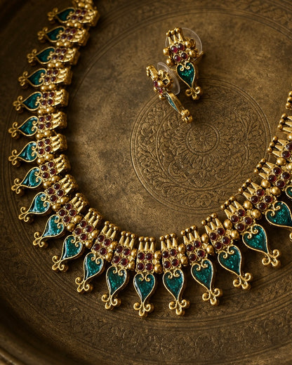 Raama Green Palakka Maala | Antique Heritage Inspired Choker Set
