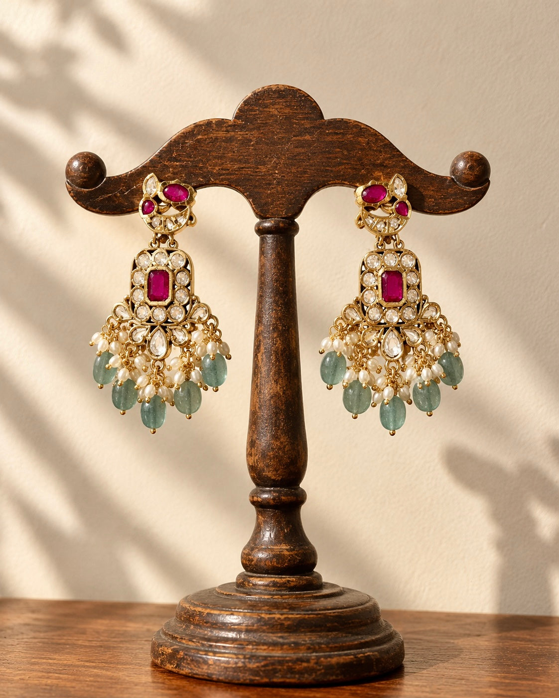 Sage & Anaar | Antique Kemp & Kundan Statement Drops in Gold-Plating